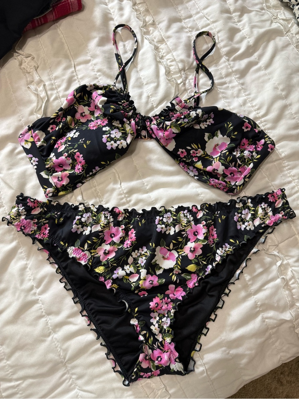 Floral Black Pink Two-Piece Bikini Set